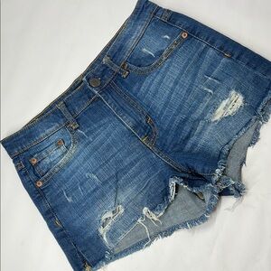 AEROPOSTALE Women’s High Waist Midi Size 4 Blue Denim Cut Off Shorts